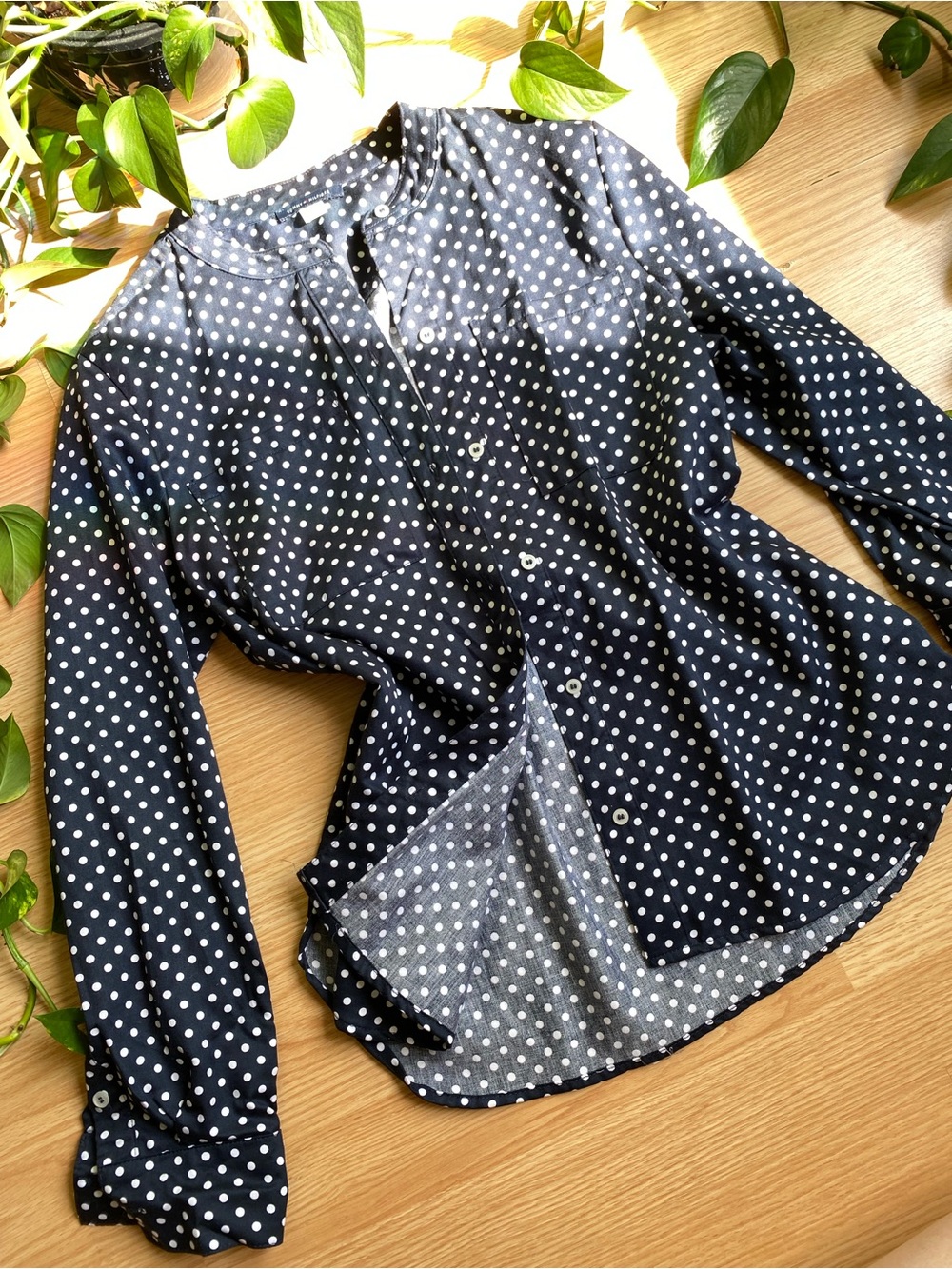 💙 Tommy Hilfiger Navy Polka Dot Button-Front Blouse Vintage Cotton Eclectic Fall